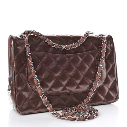 Chanel Striated Patent Quilted Jumbo Double Flap Dark Pink 3 of 14