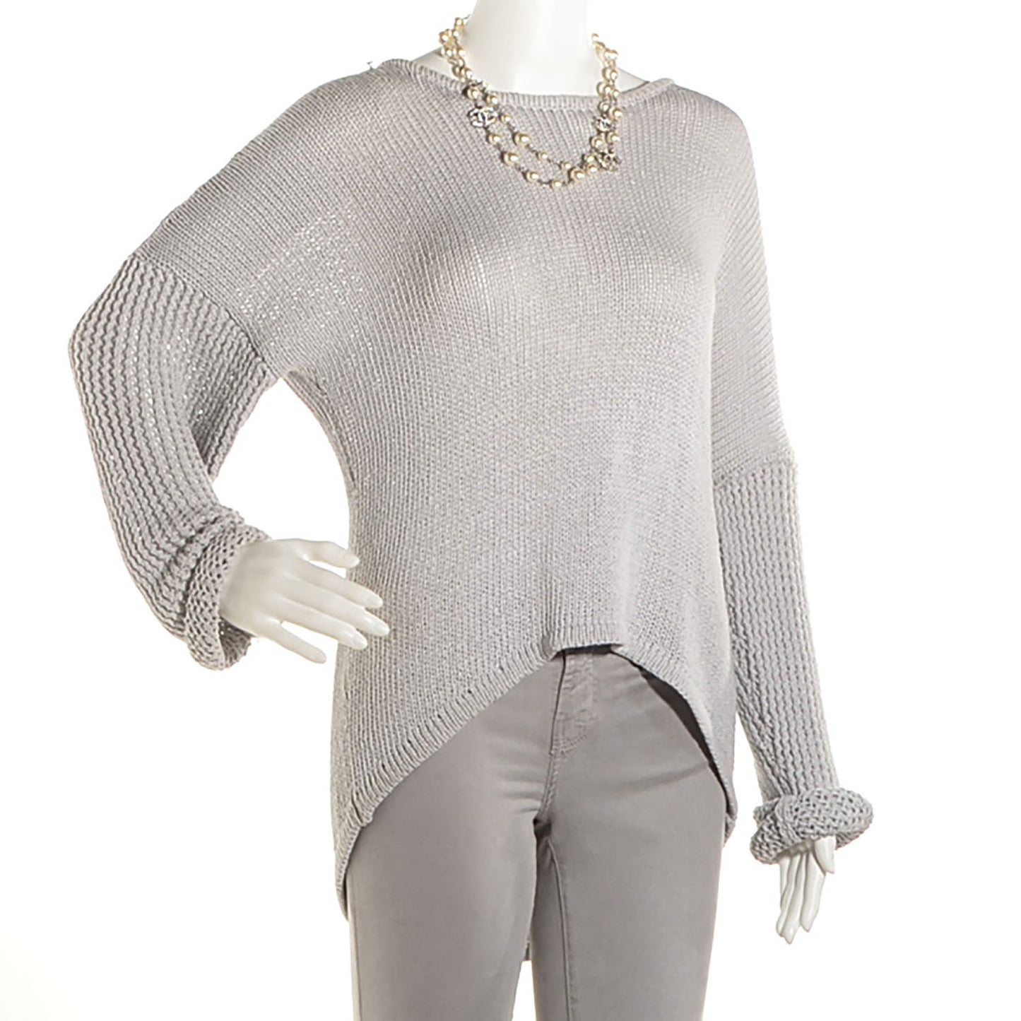 Crystal Pearl CC Long Necklace Silver