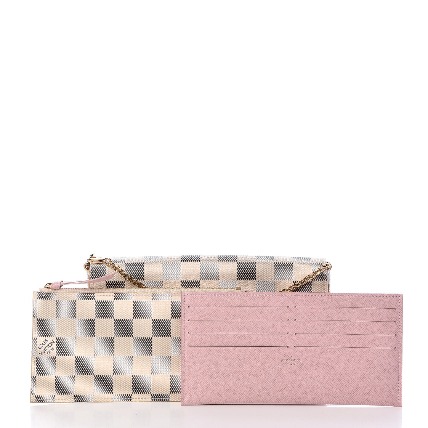 Damier Azur Pochette Felicie Chain Wallet Rose Ballerine