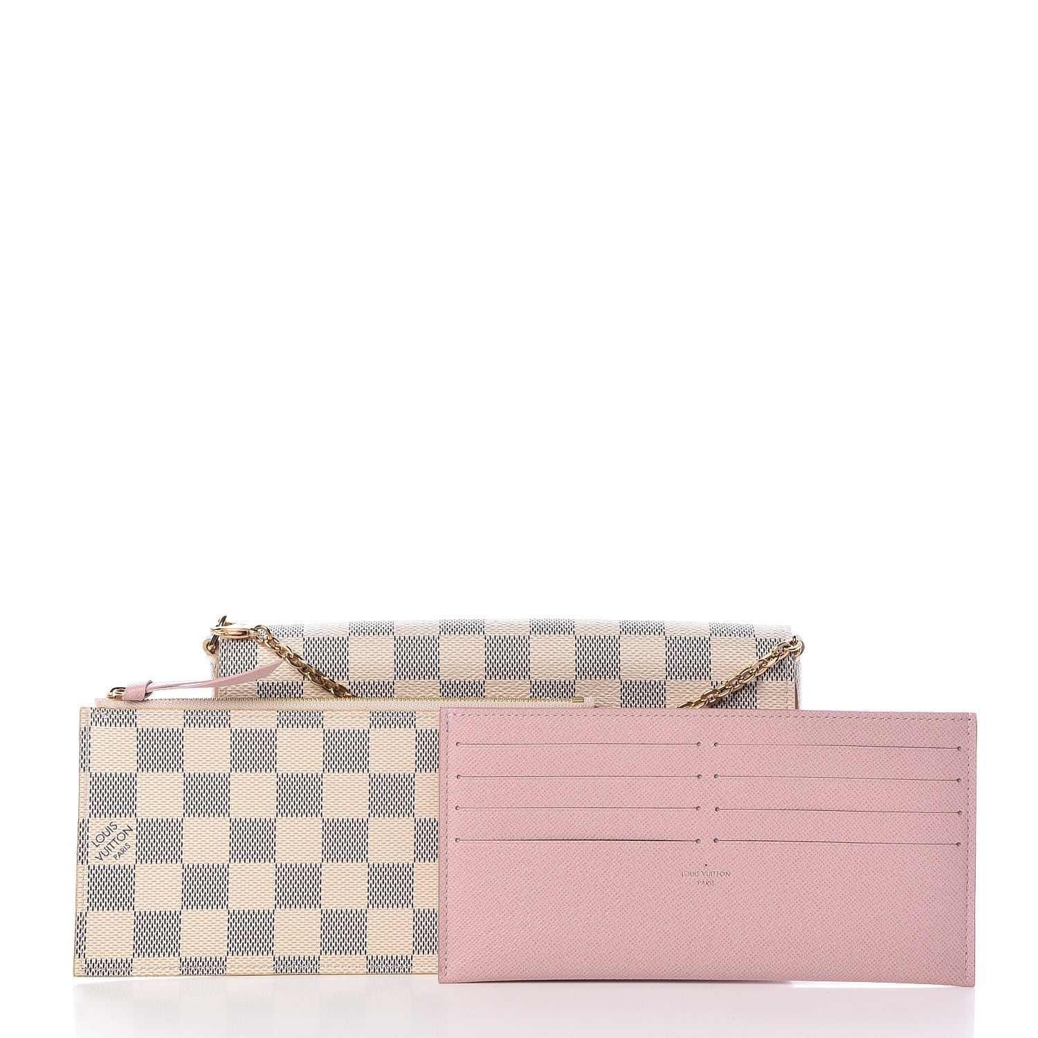 Louis Vuitton Damier Azur Pochette Felicie Chain Wallet Rose Ballerine 4 of 11