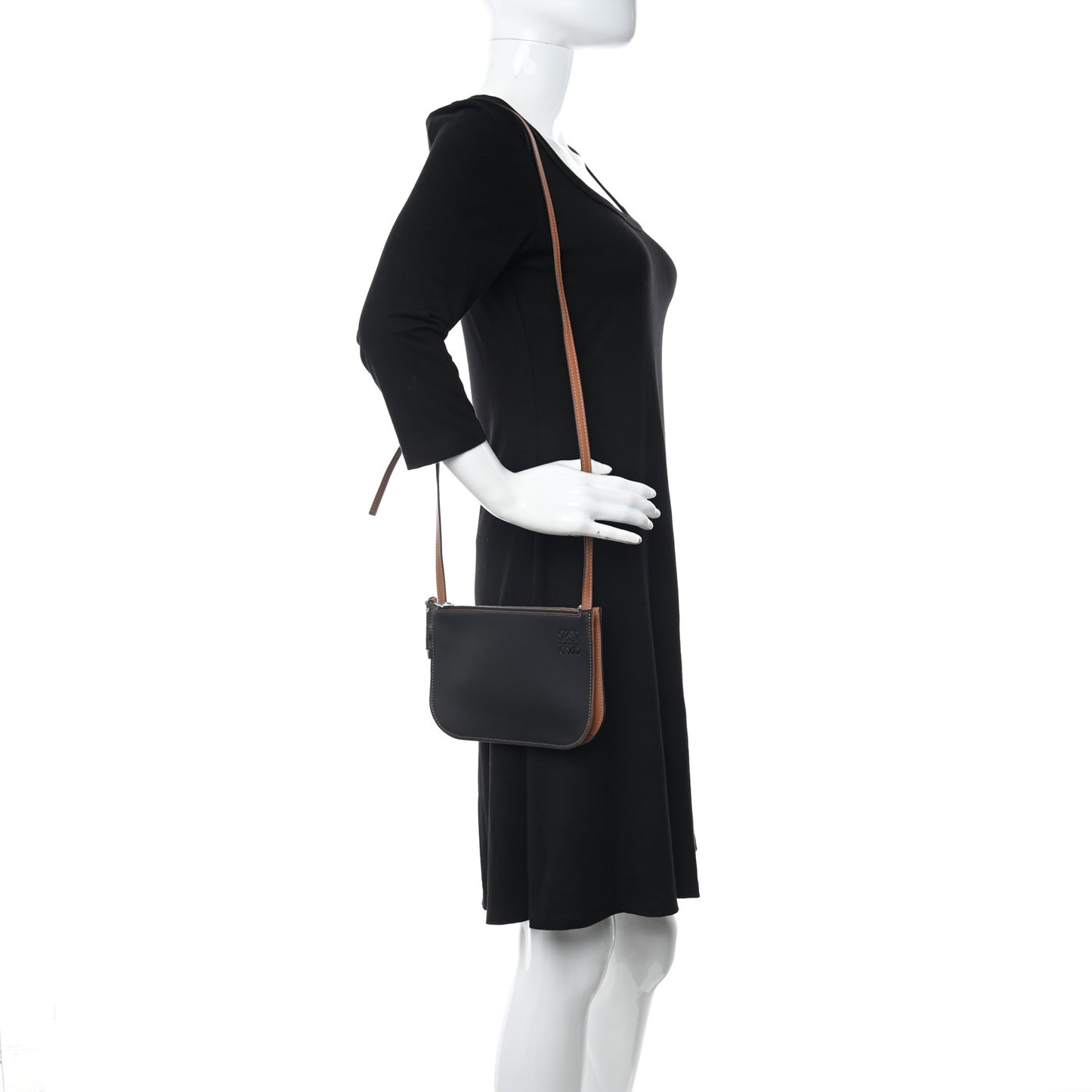 Smooth Calfskin Double Zip Crossbody Black Tan