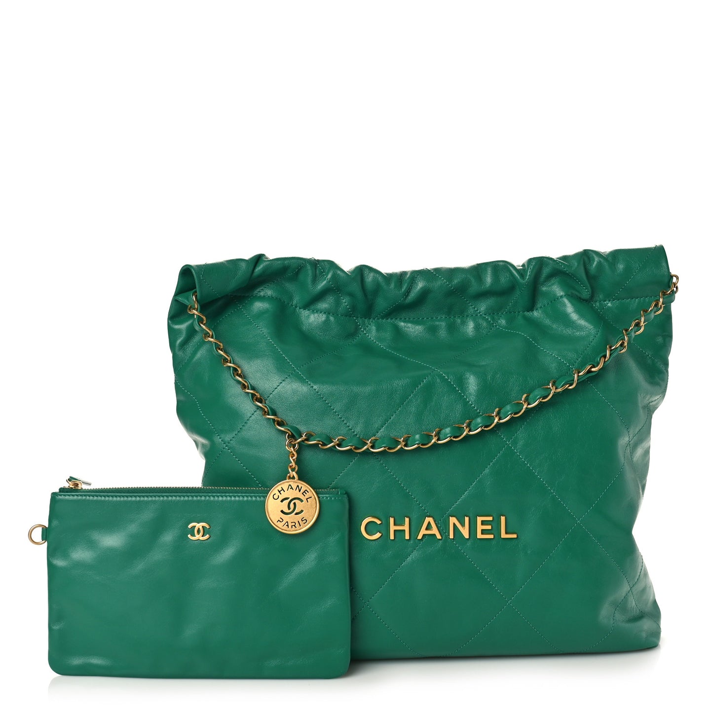 Shiny Calfskin Quilted Chanel 22 Green