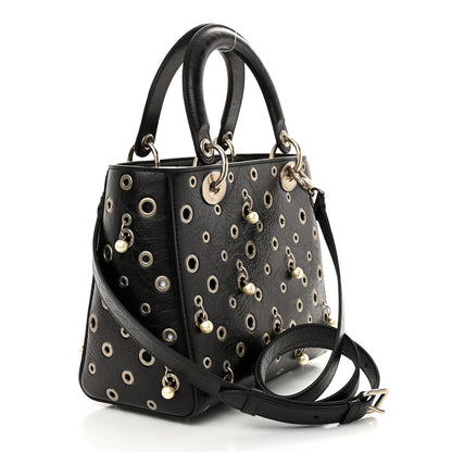 Christian Dior Crinkled Calfskin Studded Pearls Medium Lady Dior Black 3 of 10