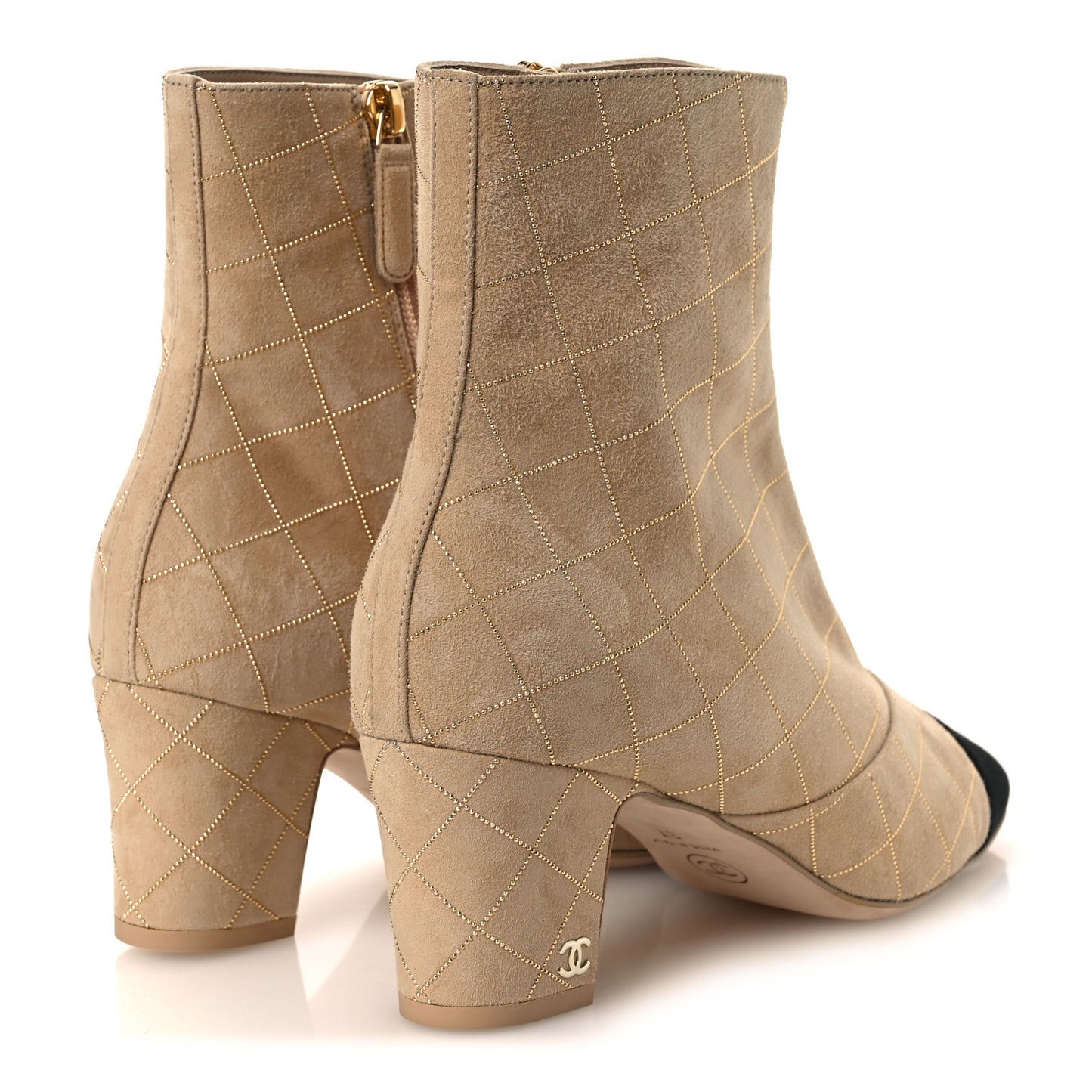 Suede Goatskin Grosgrain Cap Toe Shorts Boots 37 Beige Golden Black