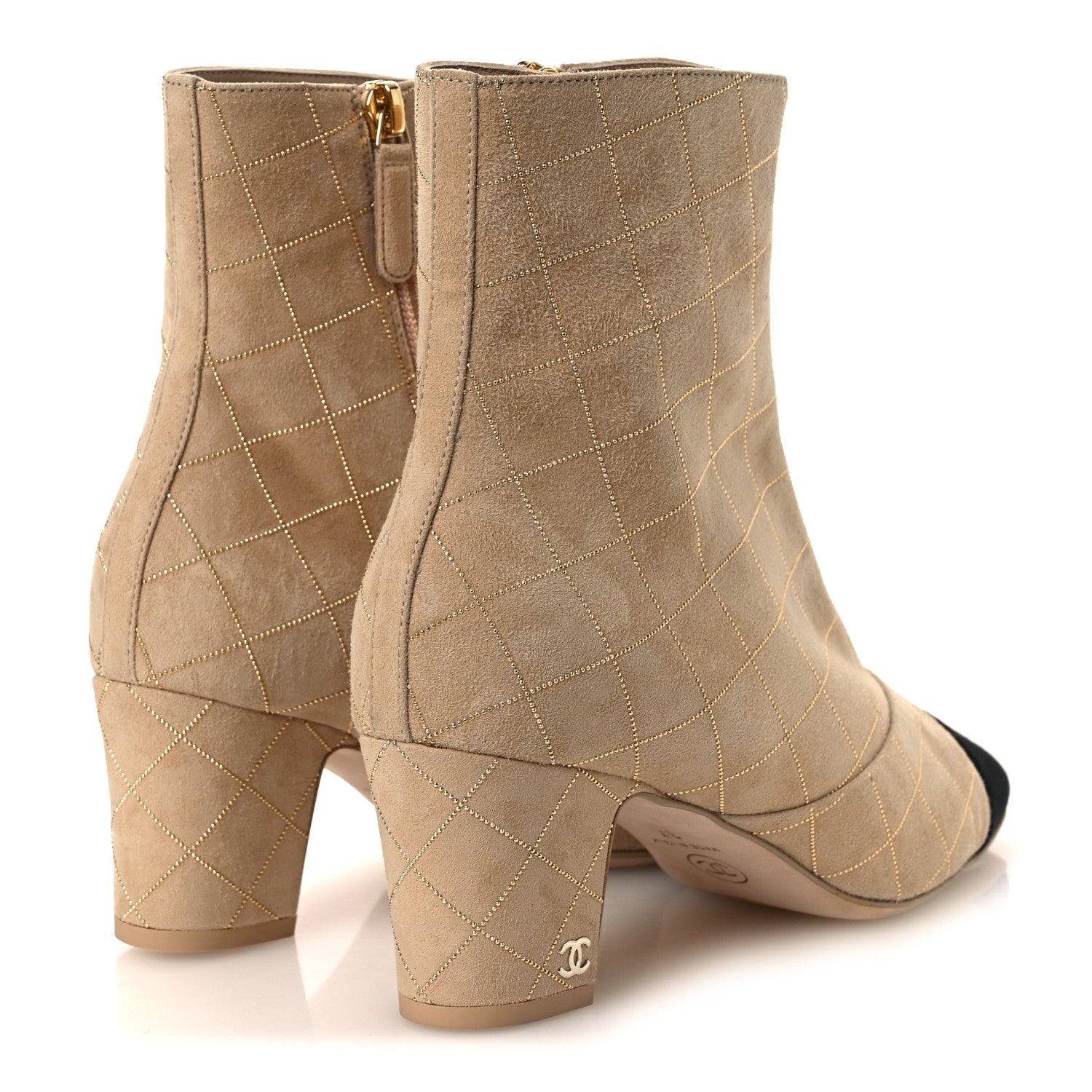 Chanel Suede Goatskin Grosgrain Cap Toe Shorts Boots 37 Beige Golden Black 5 of 12
