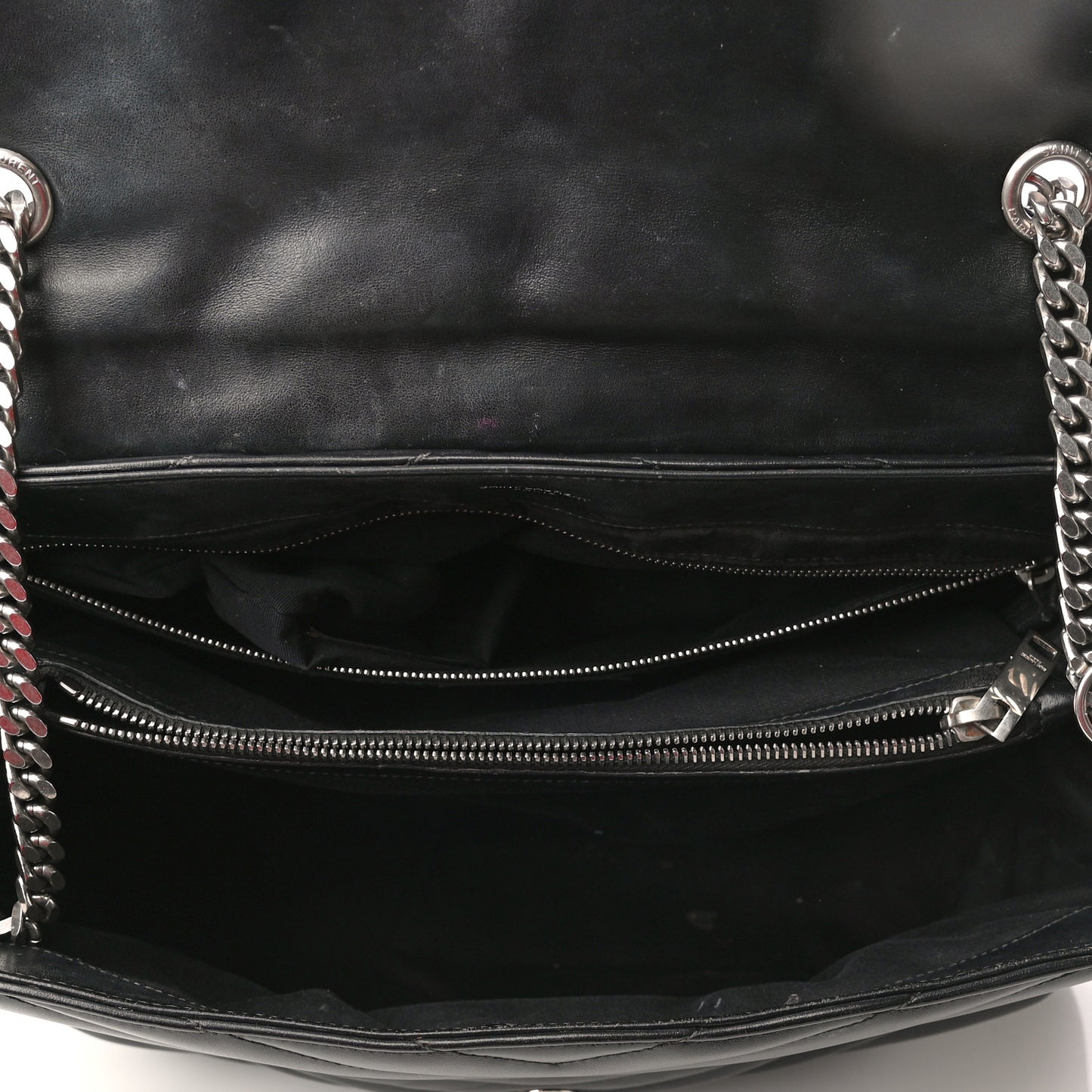 Calfskin Y Quilted Monogram Large Loulou Chain Satchel Black
