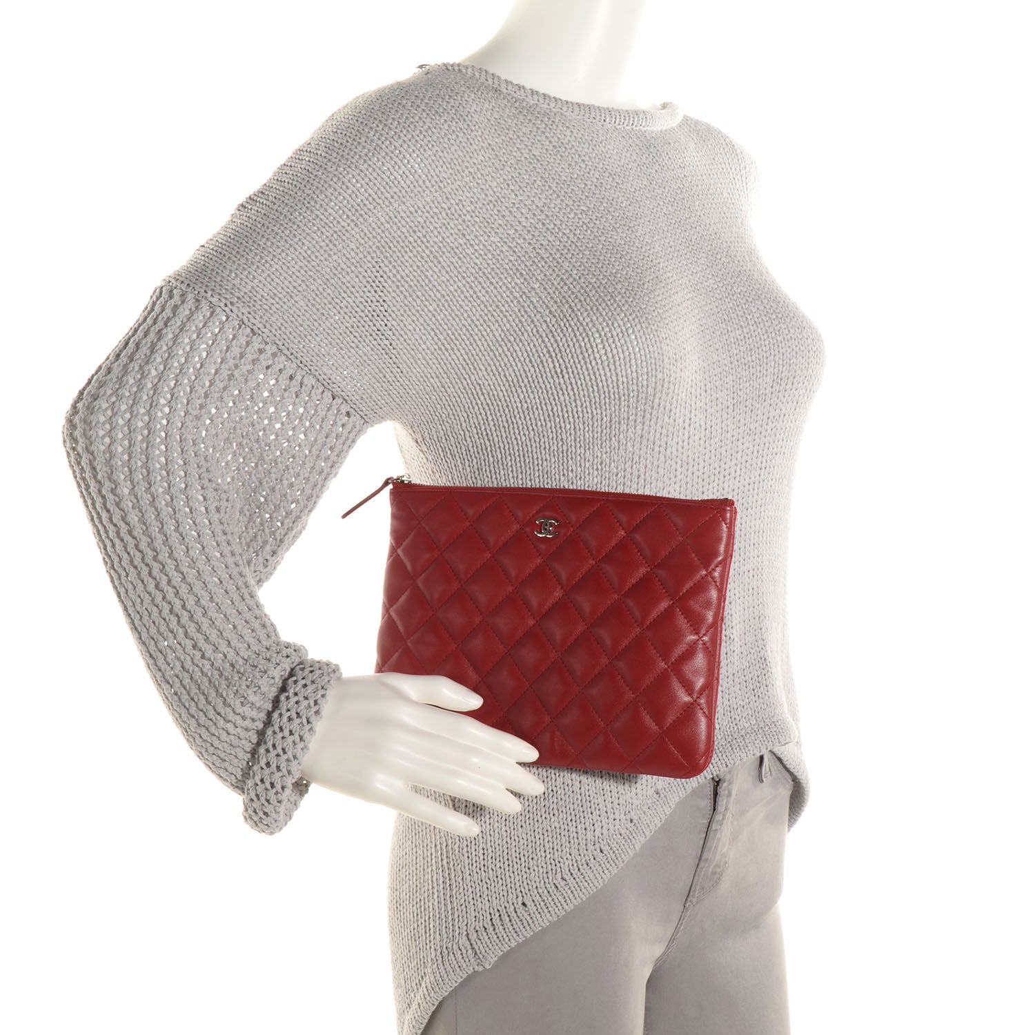 Chanel Lambskin Quilted Medium Cosmetic Case Red 2 of 8