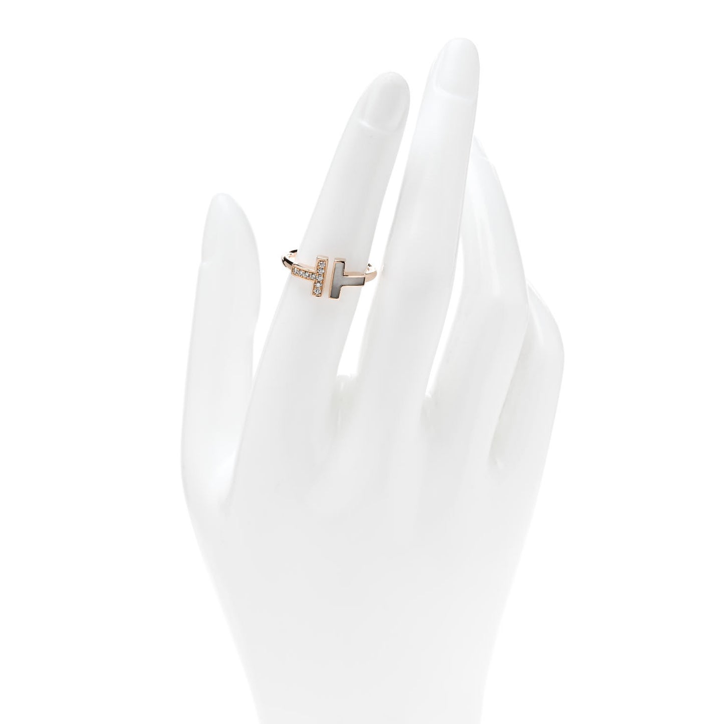 18K Rose Gold Diamond Mother of Pearl T Wire Ring 52 6