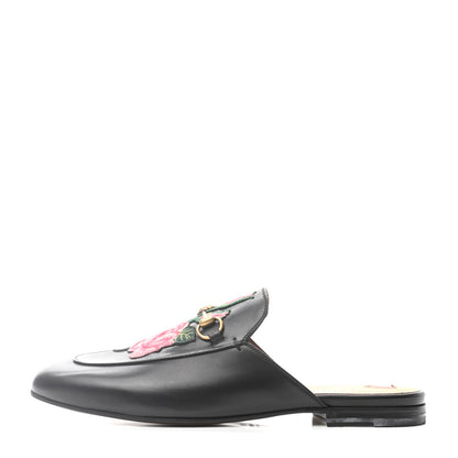 Gucci Calfskin Flower Embroidered Princetown Slippers 40.5 Black 1 of 8