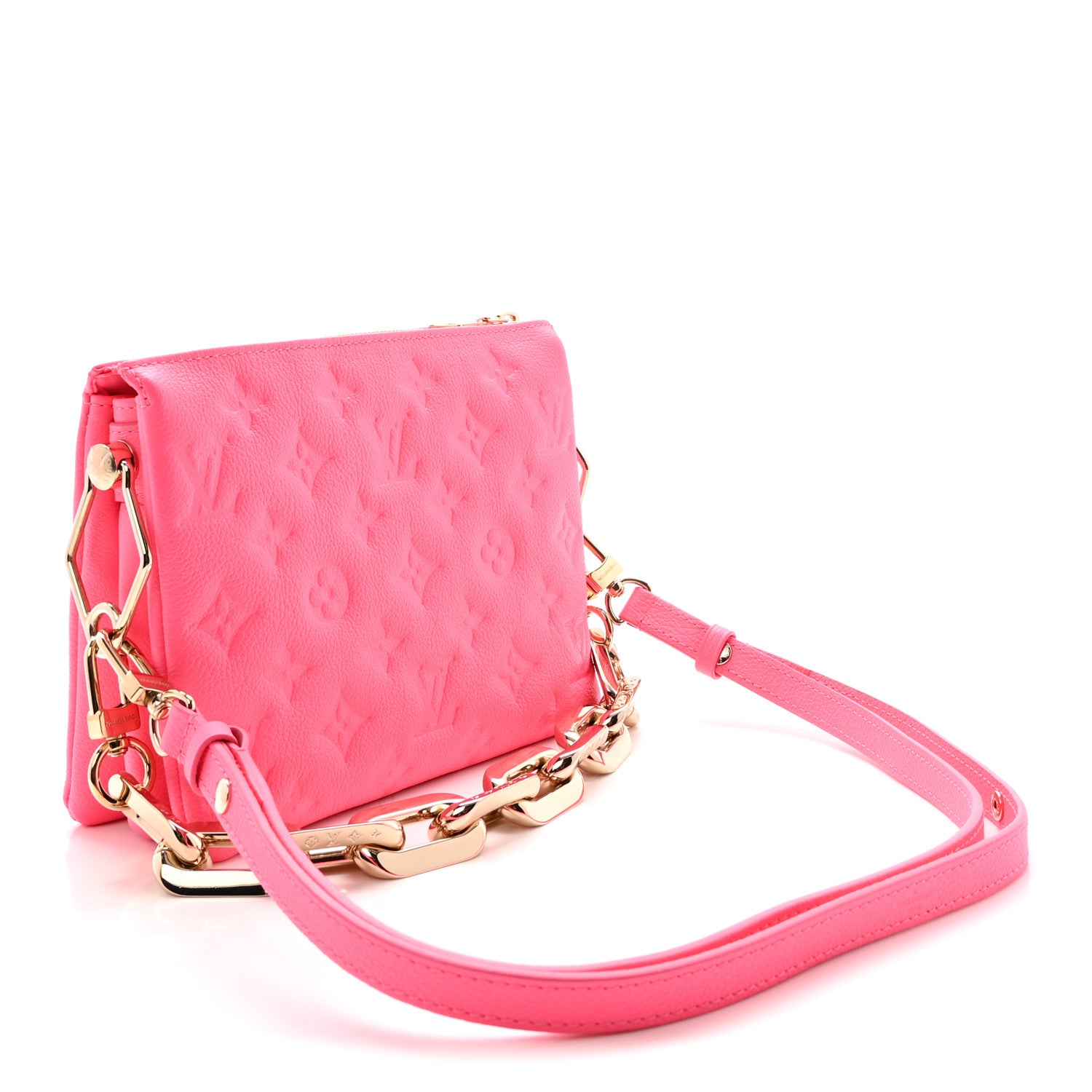 Louis Vuitton Calfskin Embossed Monogram Coussin BB Rose Fluo 3 of 9