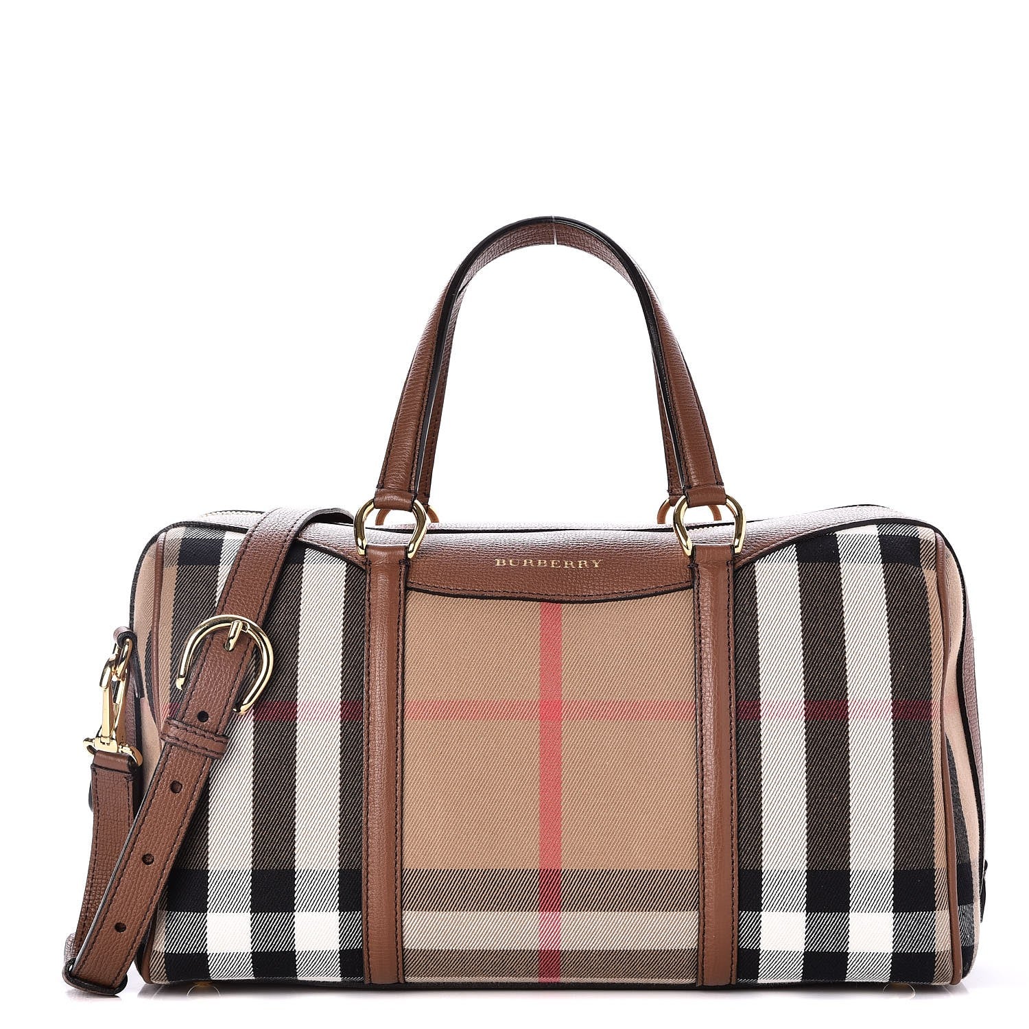 Burberry House Check Derby Calfskin Medium Alchester Bowling Bag Tan 1 of 10
