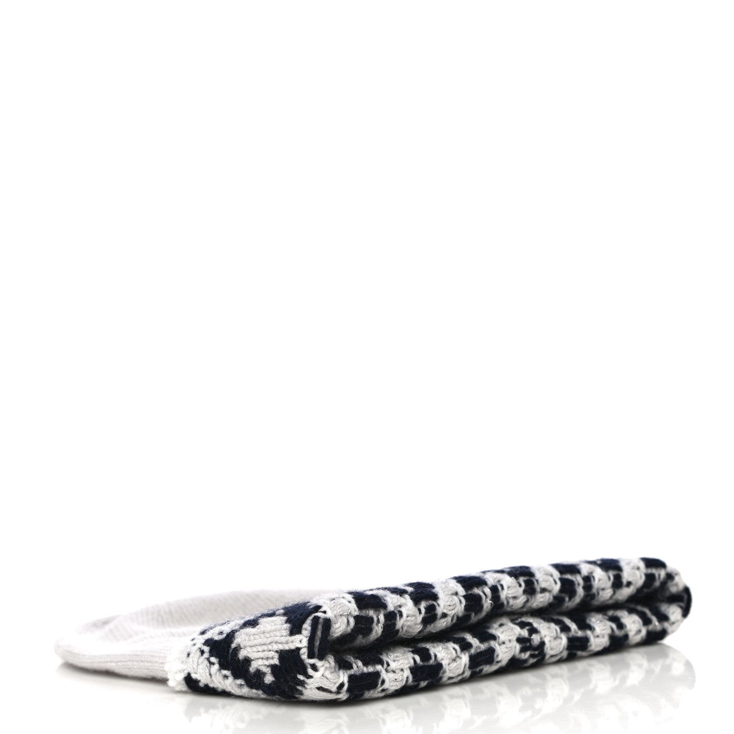 Chanel Cashmere Blend CC Beanie Hat White Navy Blue 4 of 9