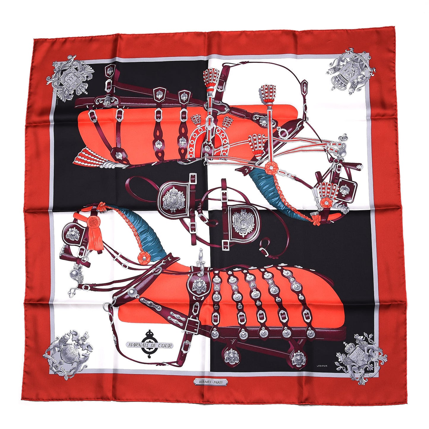 Silk Harnais De Cour Scarf 90 Bordeaux Black Corail