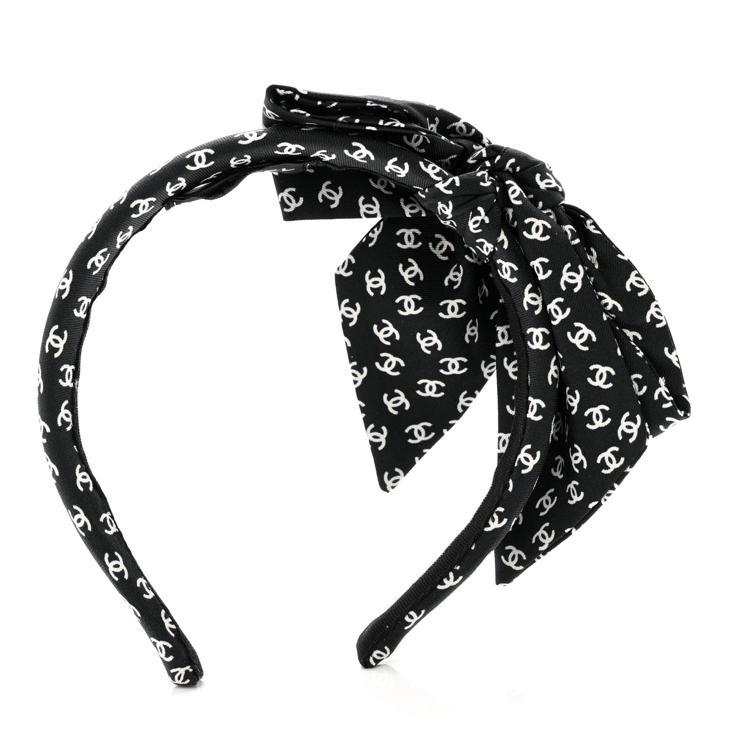Chanel Grosgrain CC Bow Headband Black White 3 of 4