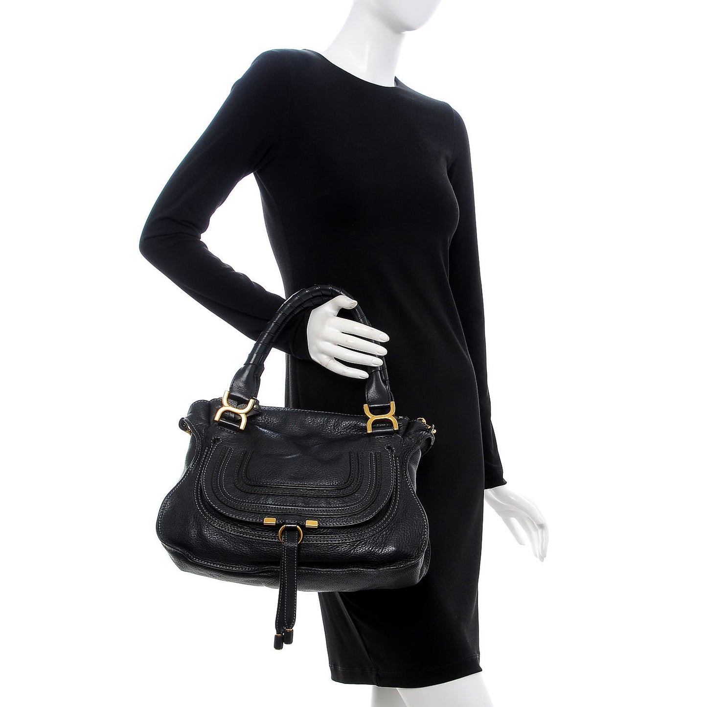 Calfskin Small Marcie Satchel Black