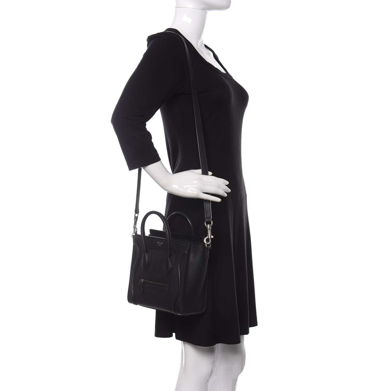 Celine Drummed Calfskin Nano Luggage Black 2 of 13