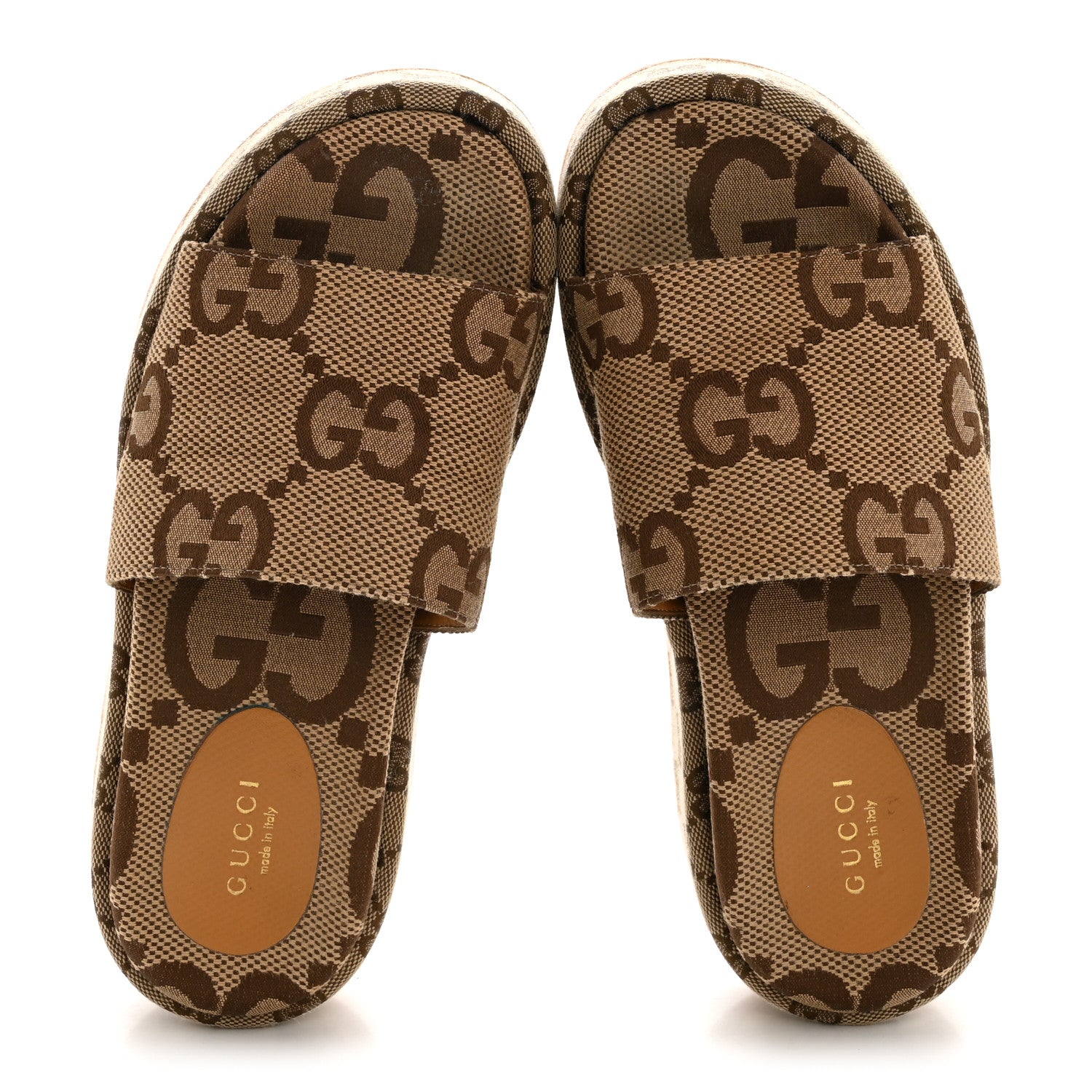 Gucci Monogram Maxi GG Angelina Platform 55mm Slide Sandals 36 Camel Ebony 2 of 10