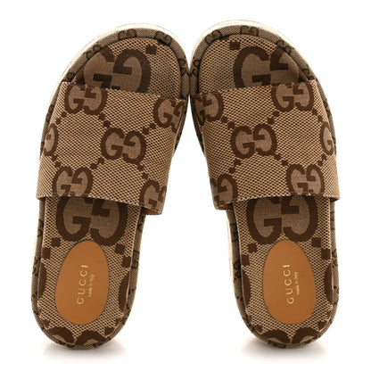 Gucci Monogram Maxi GG Angelina Platform 55mm Slide Sandals 36 Camel Ebony 2 of 10