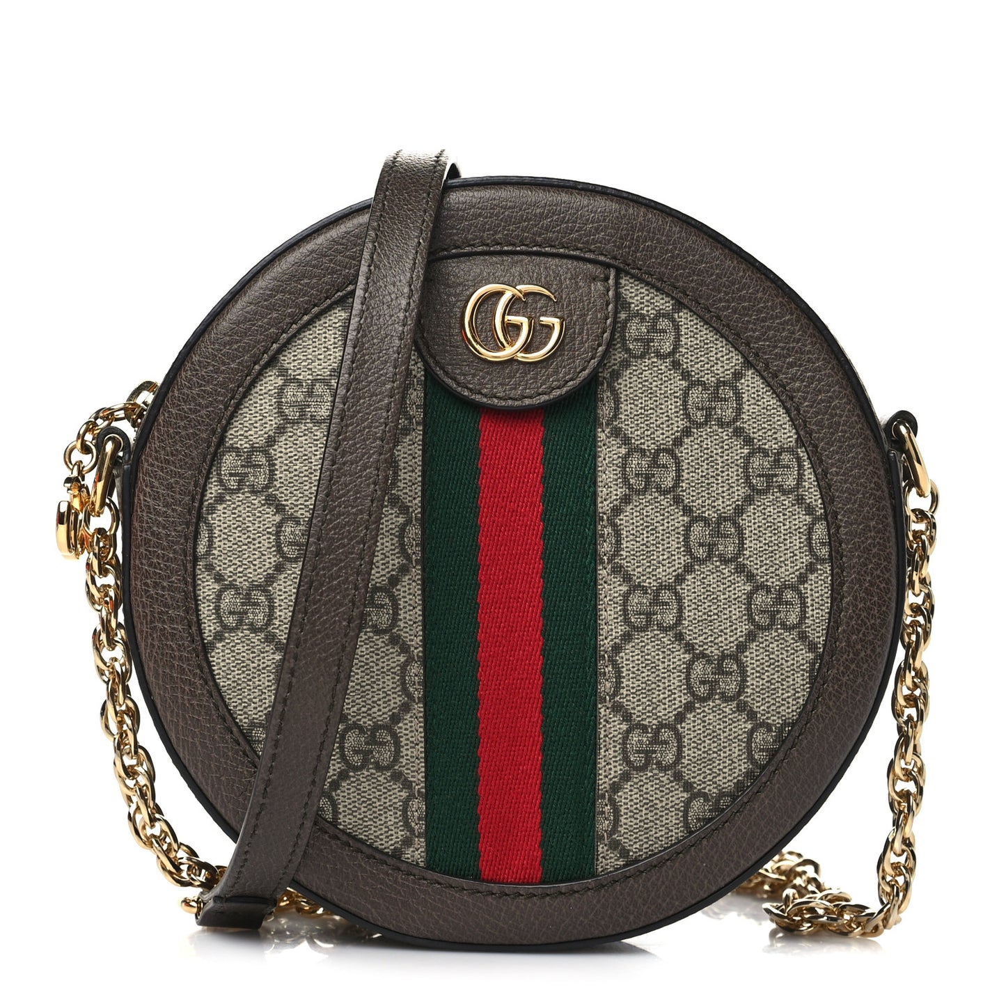 GG Supreme Monogram Web Mini Ophidia Round Shoulder Bag Brown