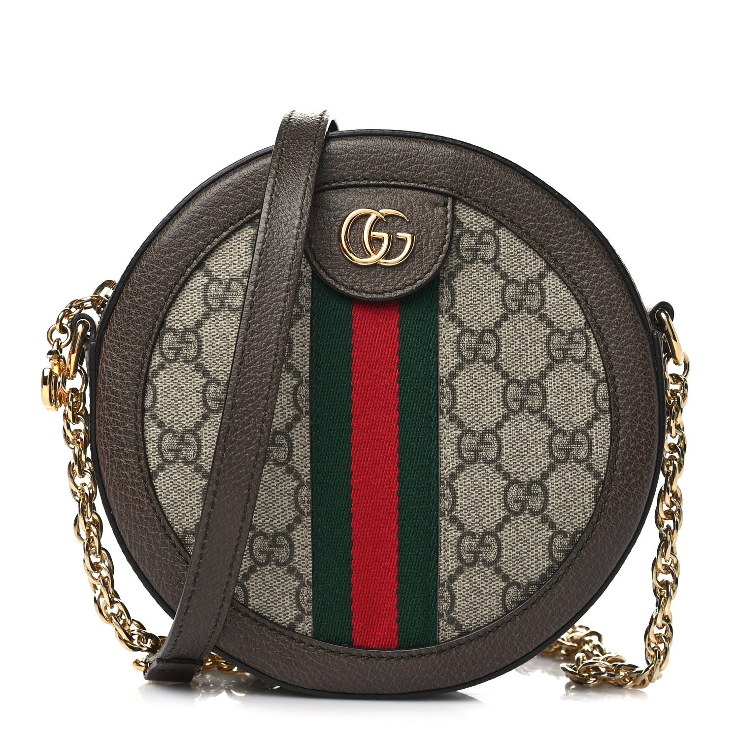 Gucci GG Supreme Monogram Web Mini Ophidia Round Shoulder Bag Brown 1 of 9