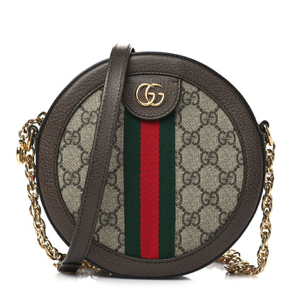 Gucci GG Supreme Monogram Web Mini Ophidia Round Shoulder Bag Brown 1 of 9