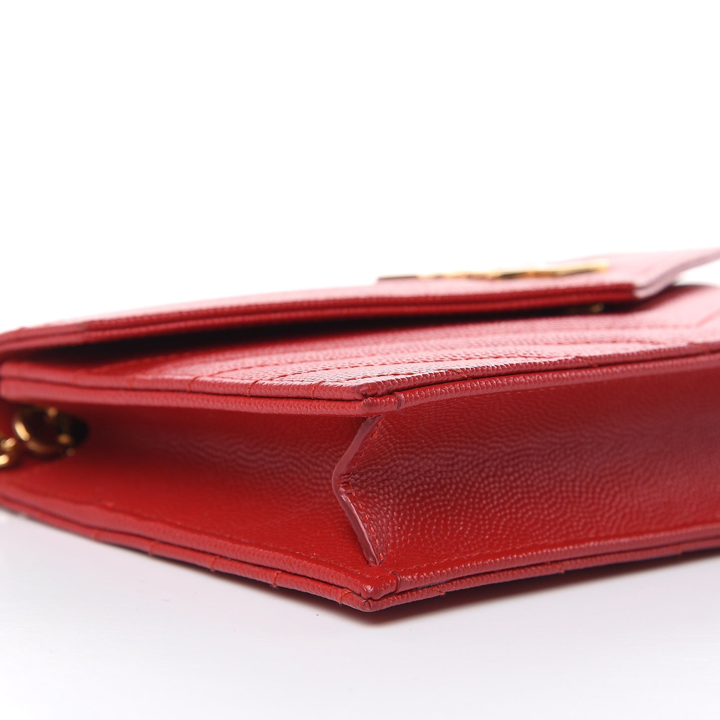 Grain De Poudre Matelasse Chevron Monogram Envelope Chain Wallet New Red