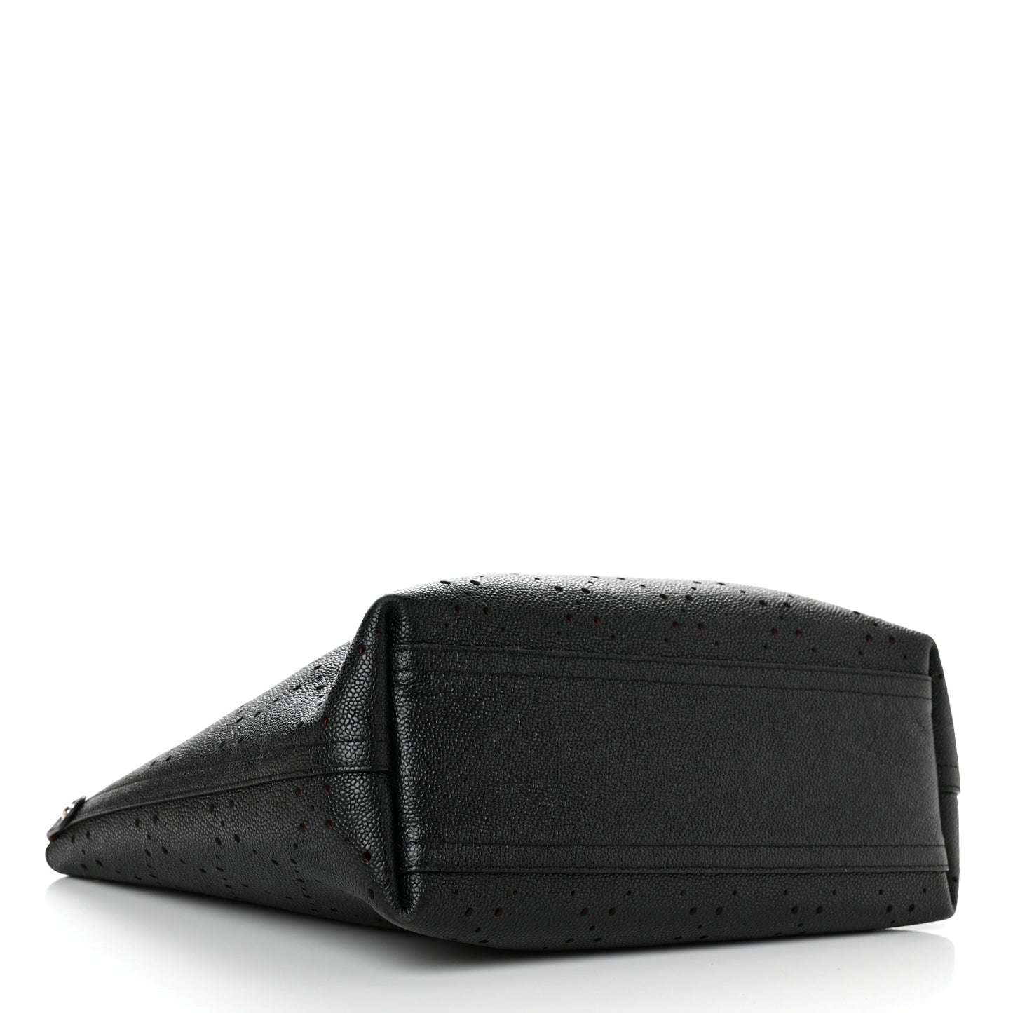 Perforated Grained Calfskin Small Shopping Tote Black