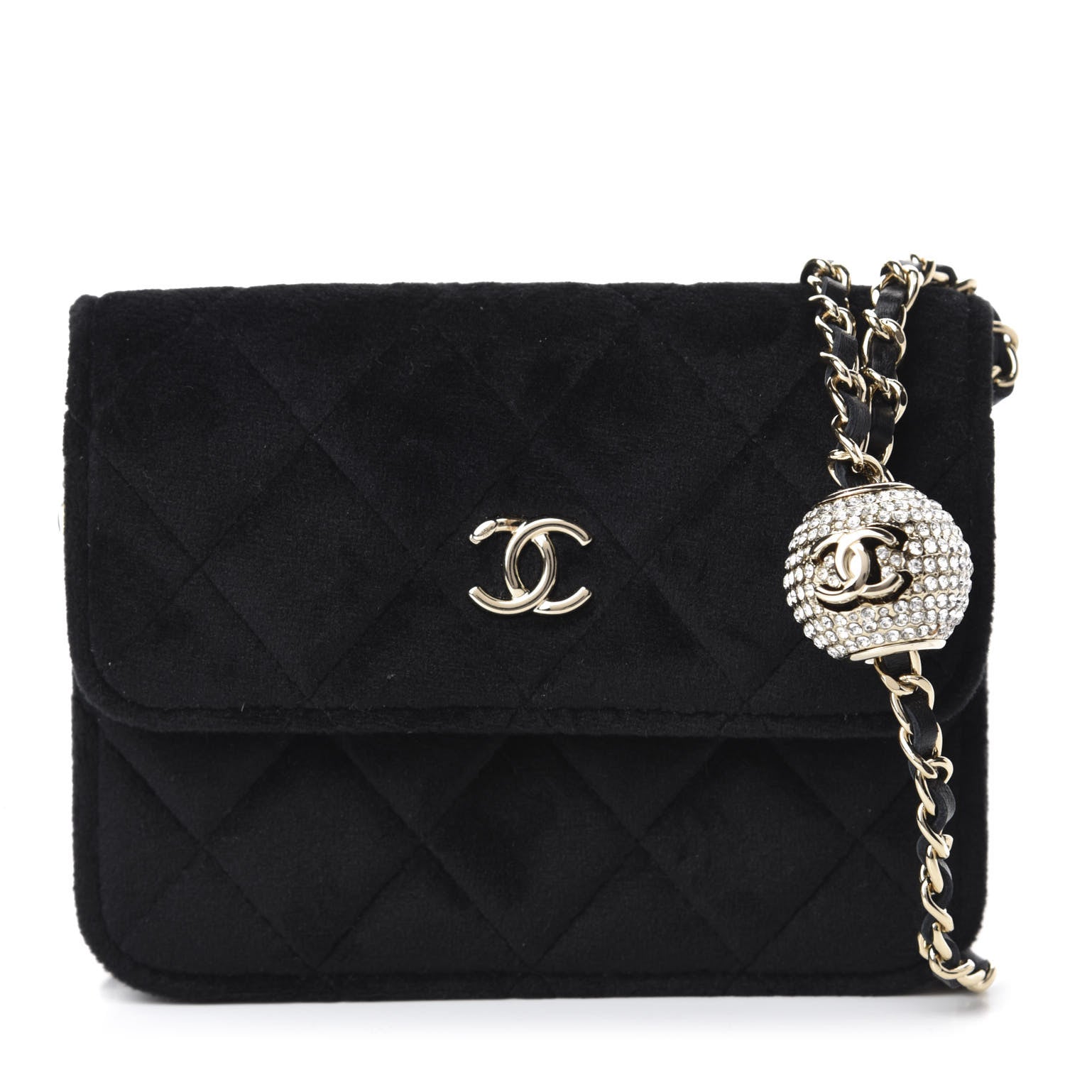 Chanel Velvet Quilted Pearl Crush Clutch With Chain Black 1 of 12