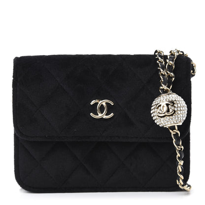 Chanel Velvet Quilted Pearl Crush Clutch With Chain Black 1 of 12