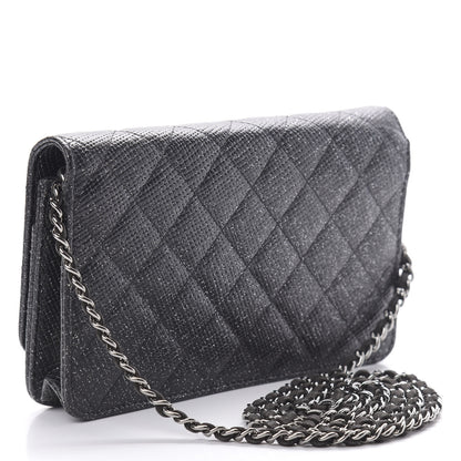 Chanel Glitter Calfskin Quilted Wallet on Chain WOC Black Silver 3 of 12