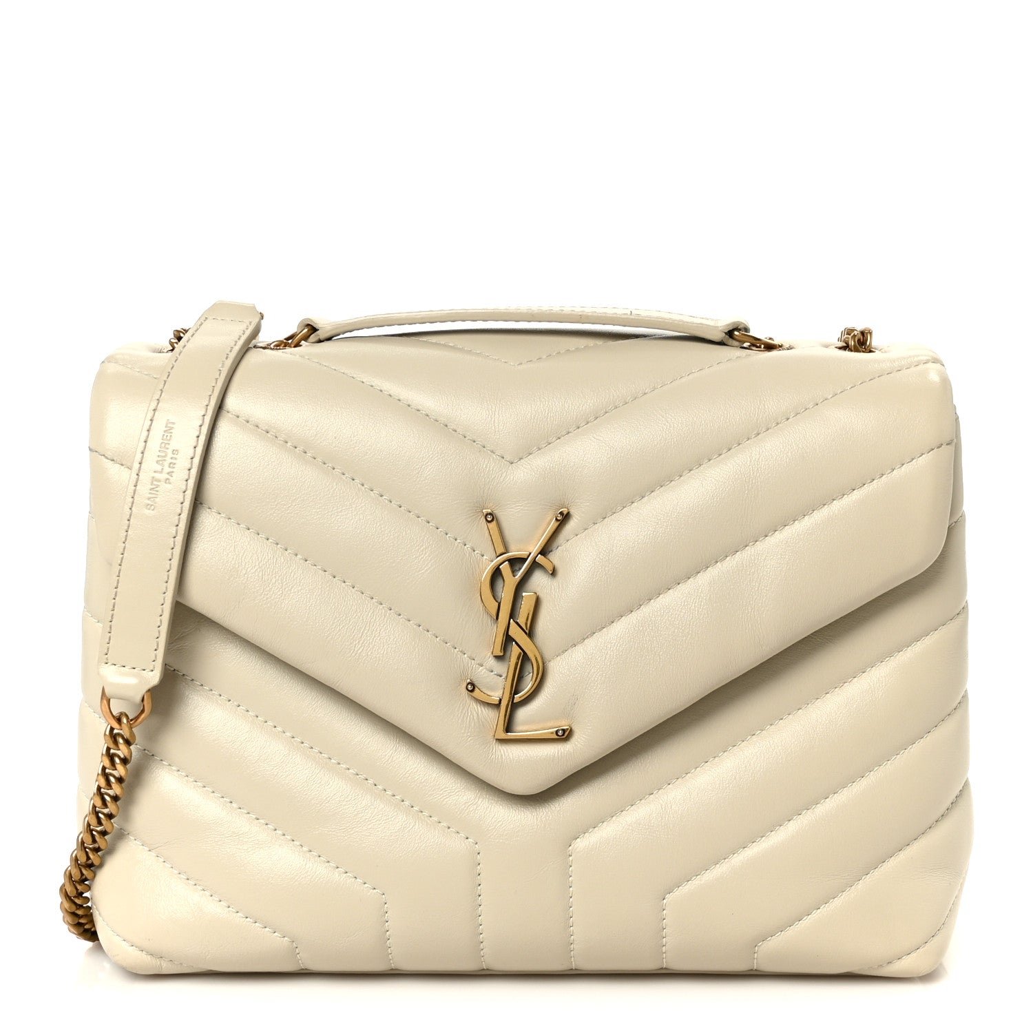 Saint Laurent Calfskin Y Quilted Monogram Small Loulou Chain Satchel Crema Soft 1 of 11
