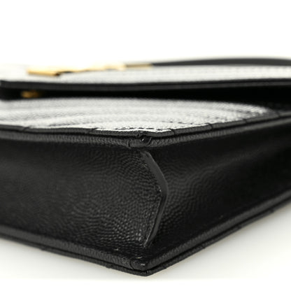 Saint Laurent Grain De Poudre Matelasse Chevron Monogram Envelope Chain Wallet Black 10 of 11