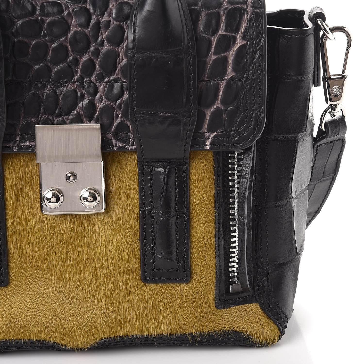 3.1 Phillip Lim 3.1 Calf Hair Calfskin Crocodile Embossed Mini Pashli Satchel Antique Grey Olive 6 of 10