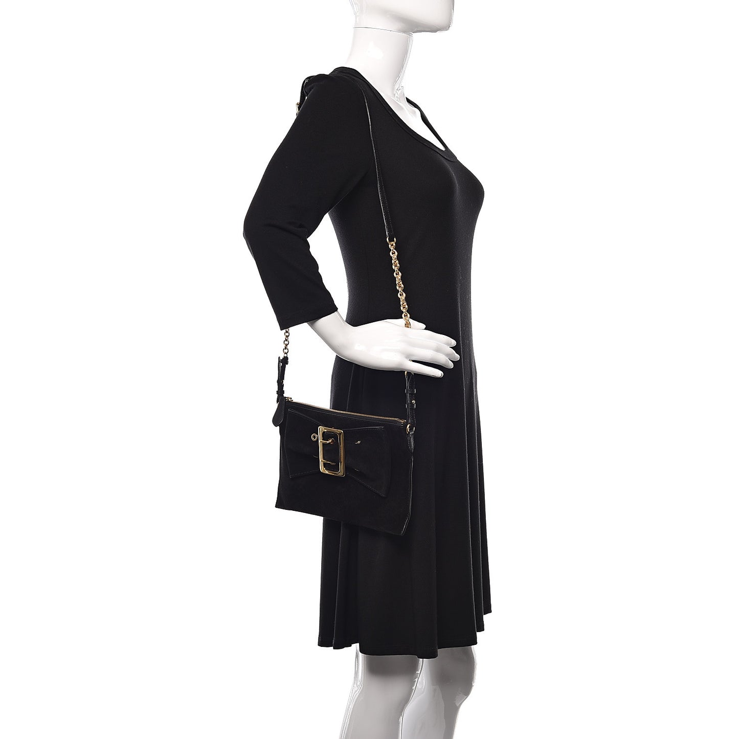 Suede Bow Buckle Crossbody Bag Black