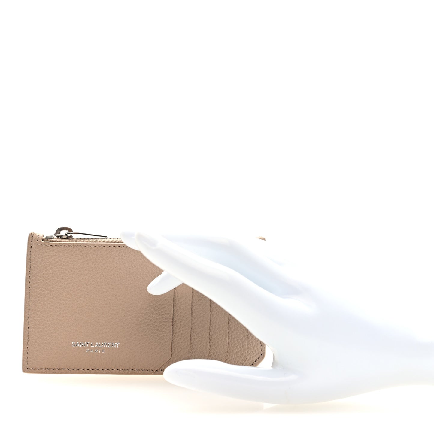 Grained Calfskin 5 Fragments Zip Pouch Card Holder Nude Powder