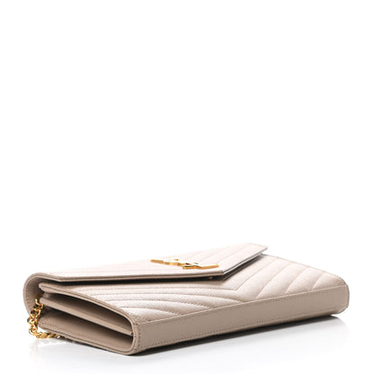 Saint Laurent Grain De Poudre Matelasse Chevron Monogram Chain Wallet Nude Powder 4 of 14