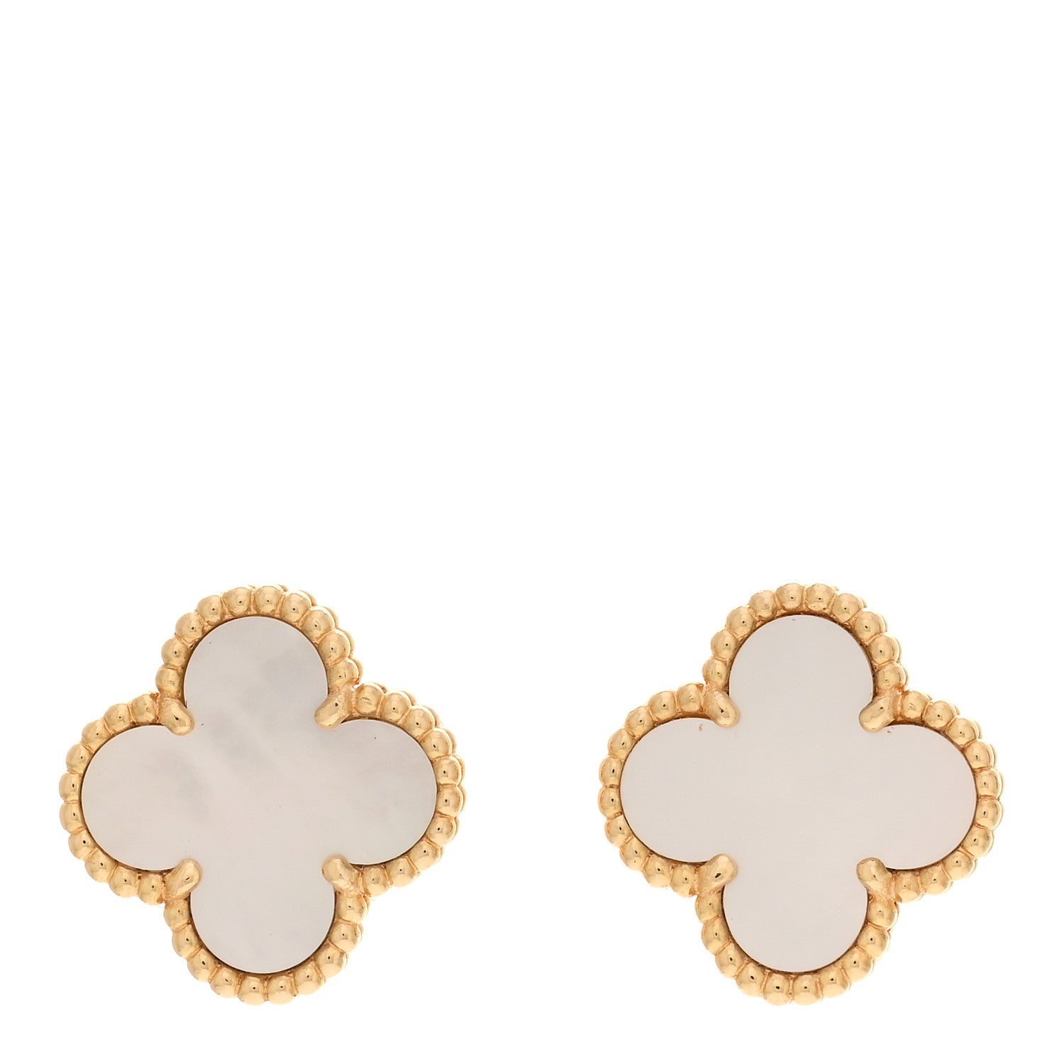 Van Cleef & Arpels 18K Yellow Gold Mother of Pearl Vintage Alhambra Earrings 1 of 5