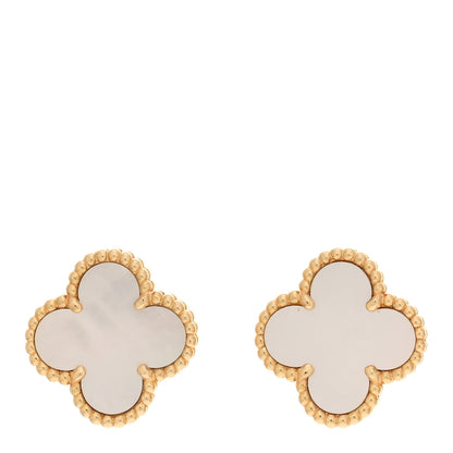 Van Cleef & Arpels 18K Yellow Gold Mother of Pearl Vintage Alhambra Earrings 1 of 5