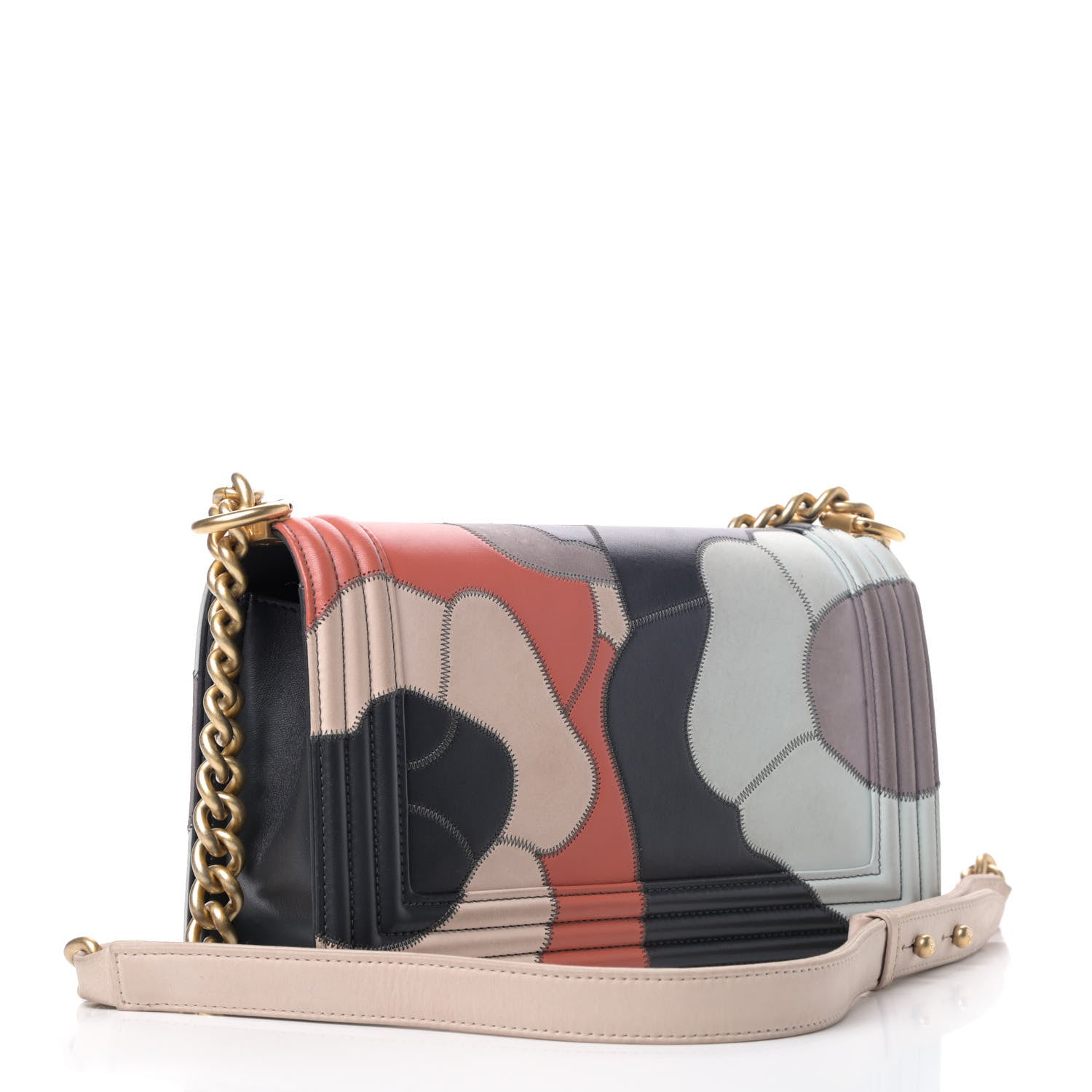 Chanel Lambskin Suede Patchwork Medium Act I Camellia Boy Flap Charcoal Brown Pink 3 of 5