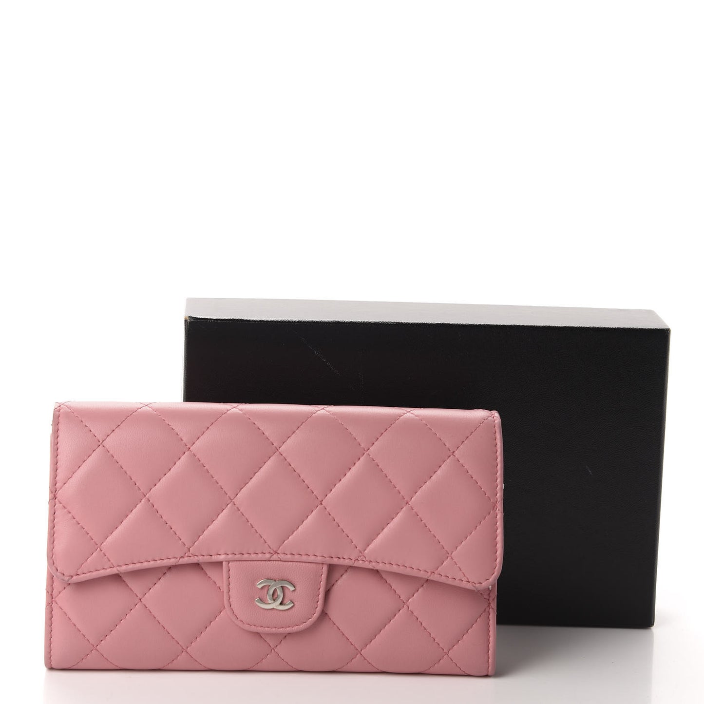 Lambskin Quilted Large Flap Wallet Pink