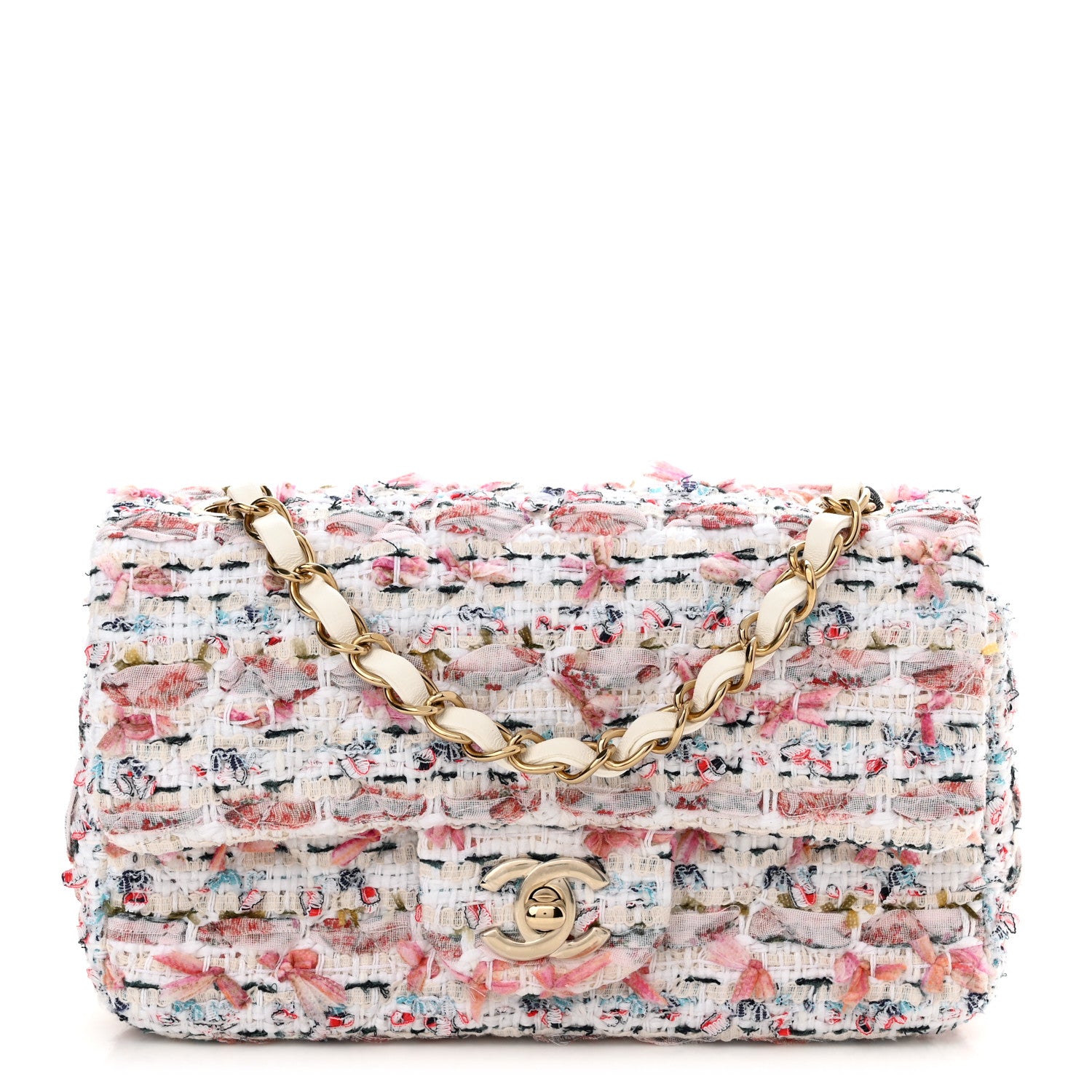 Chanel Tweed Quilted Mini Rectangular Flap Ecru Pink Blue Green 1 of 11