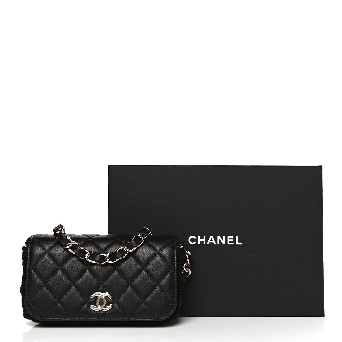 Lambskin Crochet Quilted Flap Phone Holder Black