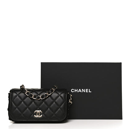 Chanel Lambskin Crochet Quilted Flap Phone Holder Black 12 of 12