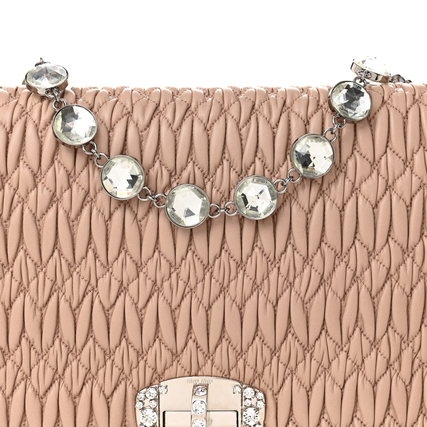 Nappa Matelasse Crystal Flap Clutch Cammeo