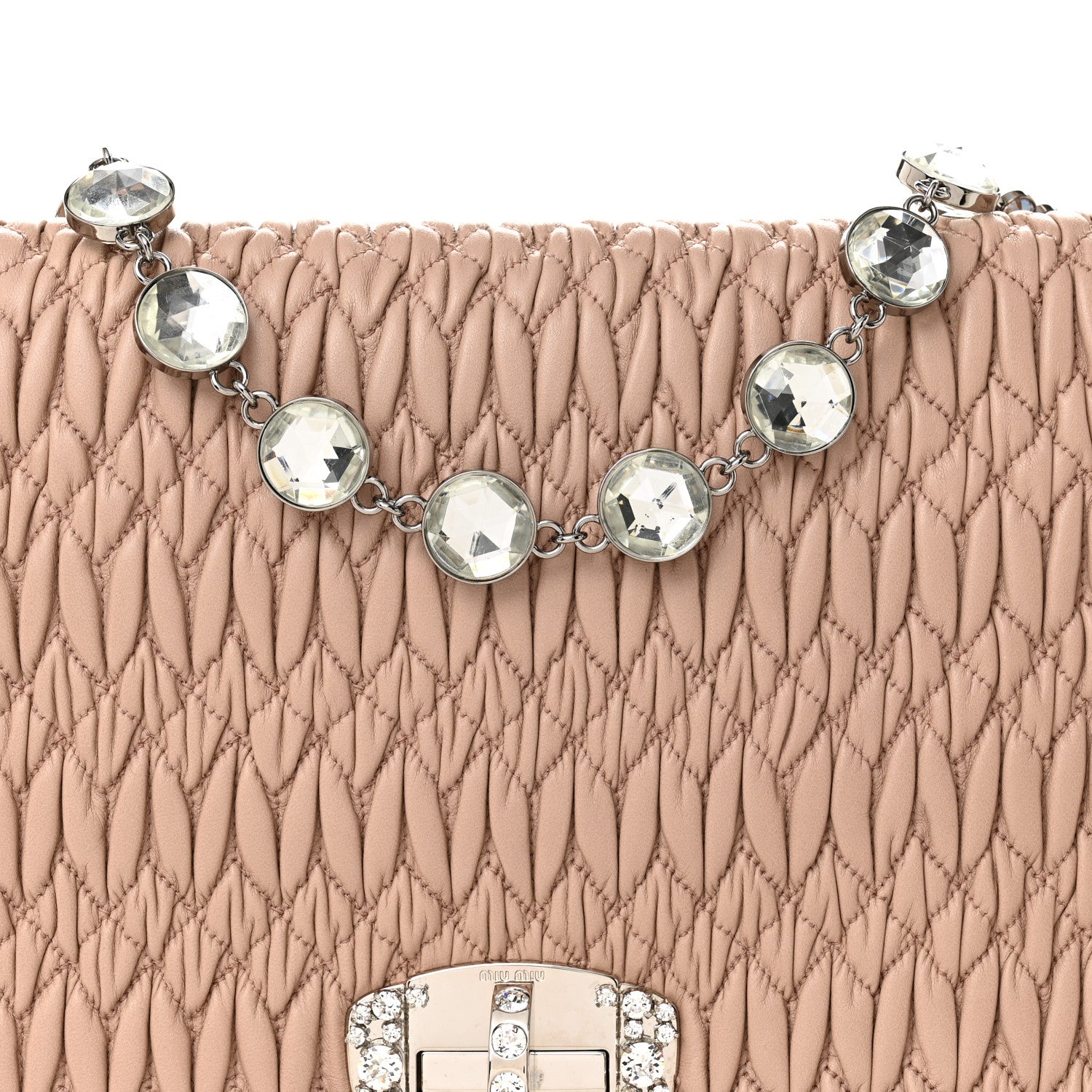 Miu Miu Nappa Matelasse Crystal Flap Clutch Cammeo 9 of 11
