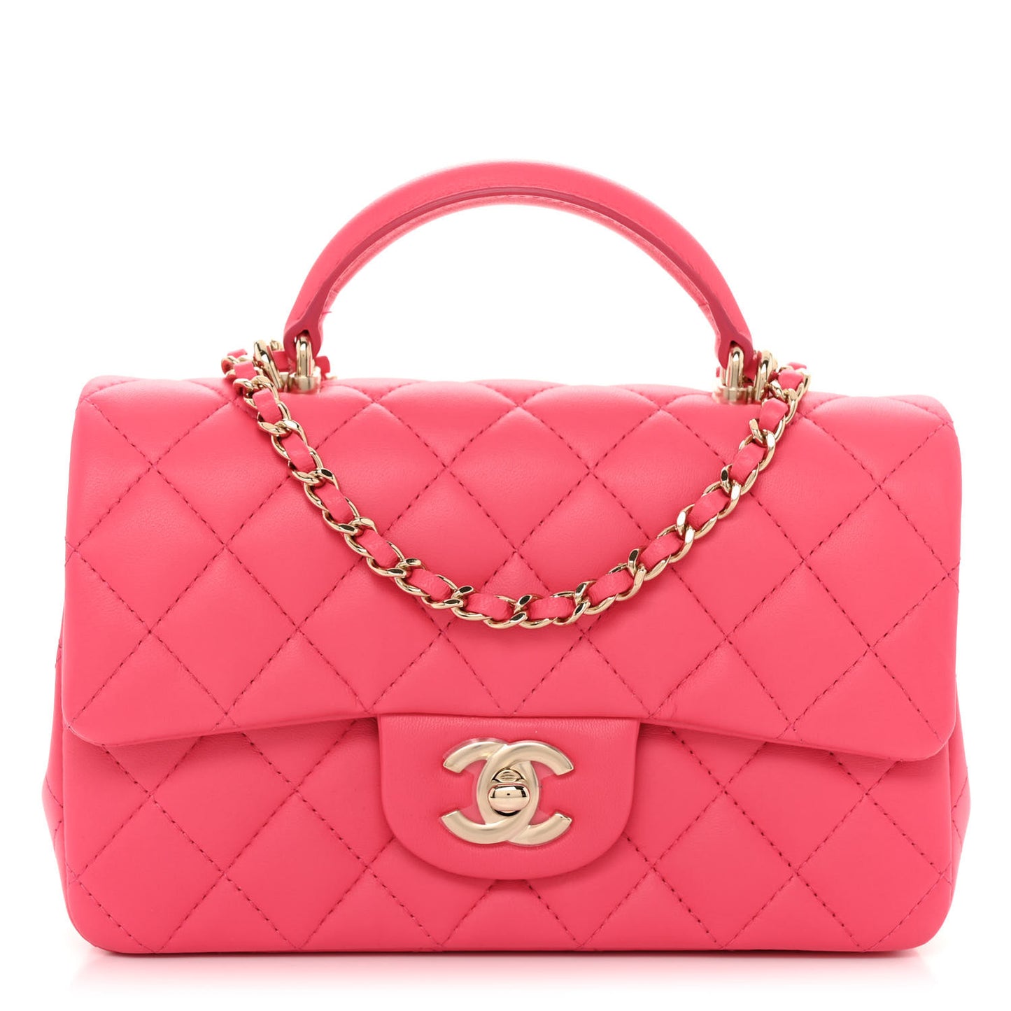 Lambskin Quilted Mini Top Handle Rectangular Flap Fuchsia