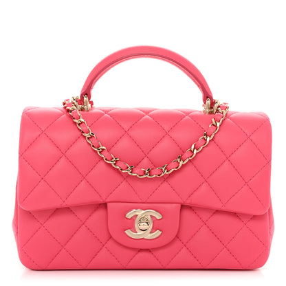 Chanel Lambskin Quilted Mini Top Handle Rectangular Flap Fuchsia 1 of 10