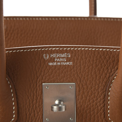 Hermes Taurillon Clemence Horseshoe Birkin 35 Gold Camel Tabac 8 of 10