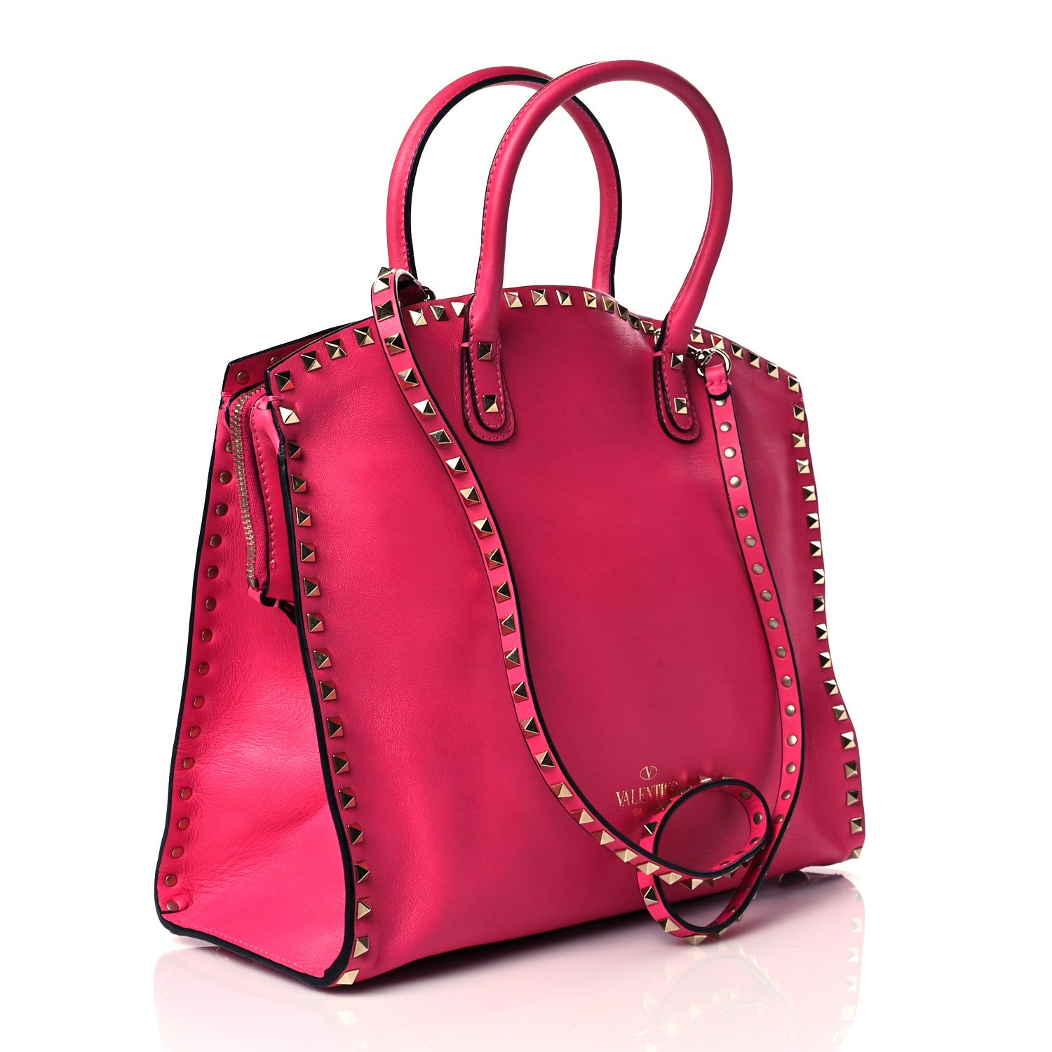 Valentino Garavani Vitello Rockstud Dome Shopper Pop Fuxia 3 of 10