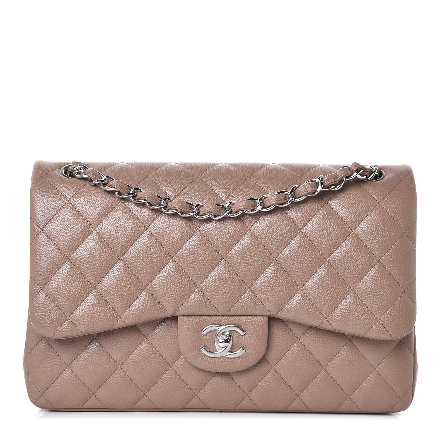 Caviar Quilted Jumbo Double Flap Dark Beige